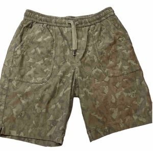 ATHLETA Farallon Bermuda SHORTS Green Camo Camouflauge Drawstring 6 cotton Blend
